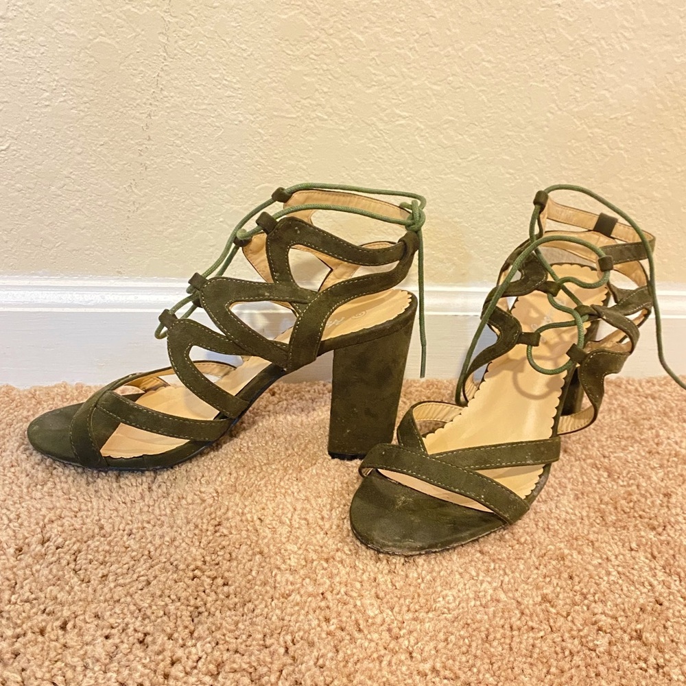 Army Green Suede Lace Up Heels